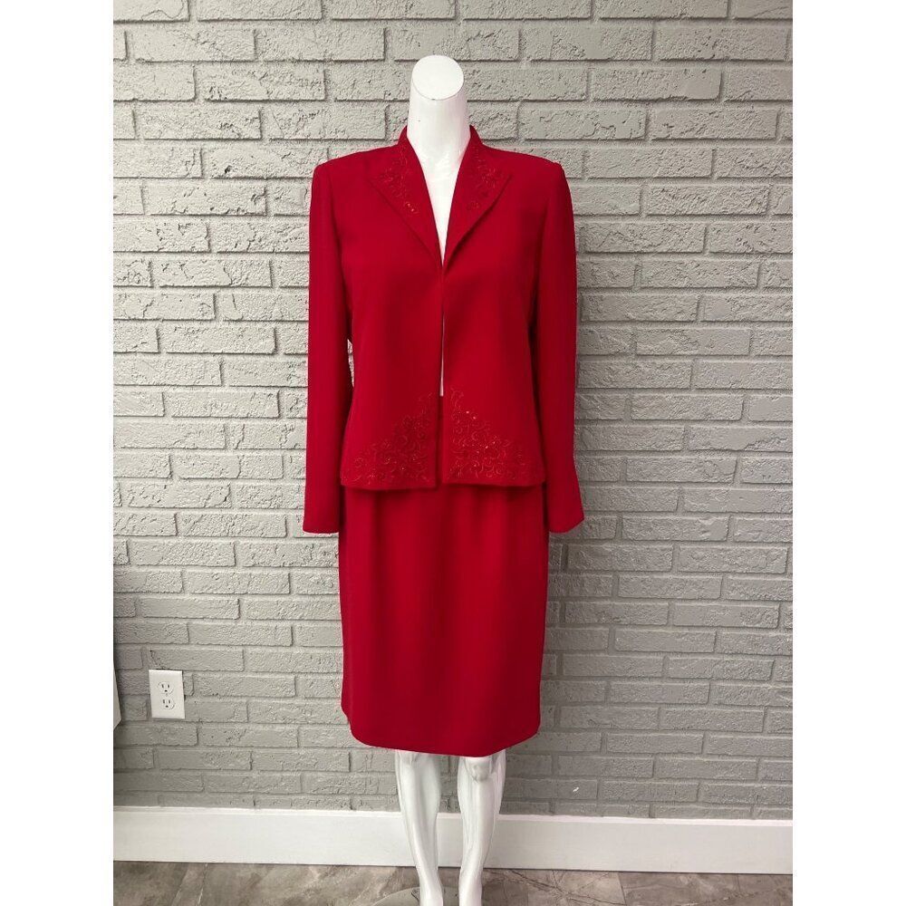 Positive Attitude Women Embroidered Red 2 Piece Skirt Suit Size 6